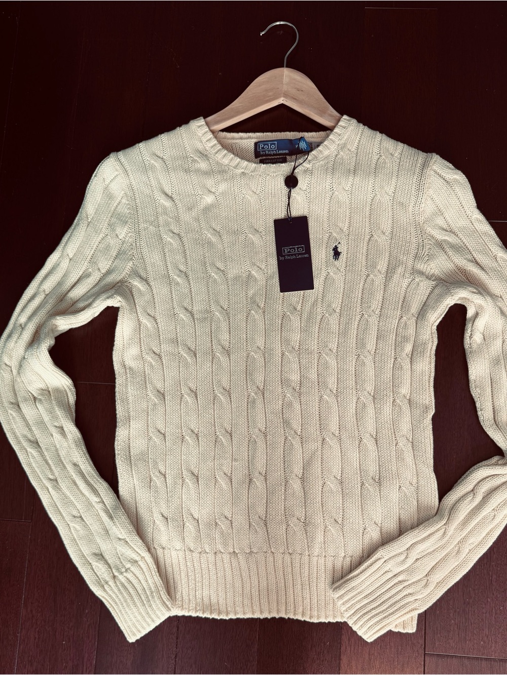 NWT Ralph Lauren Cream Cable-Knit Crewneck Sweater parchment cream color, size M - Picture 6 of 9